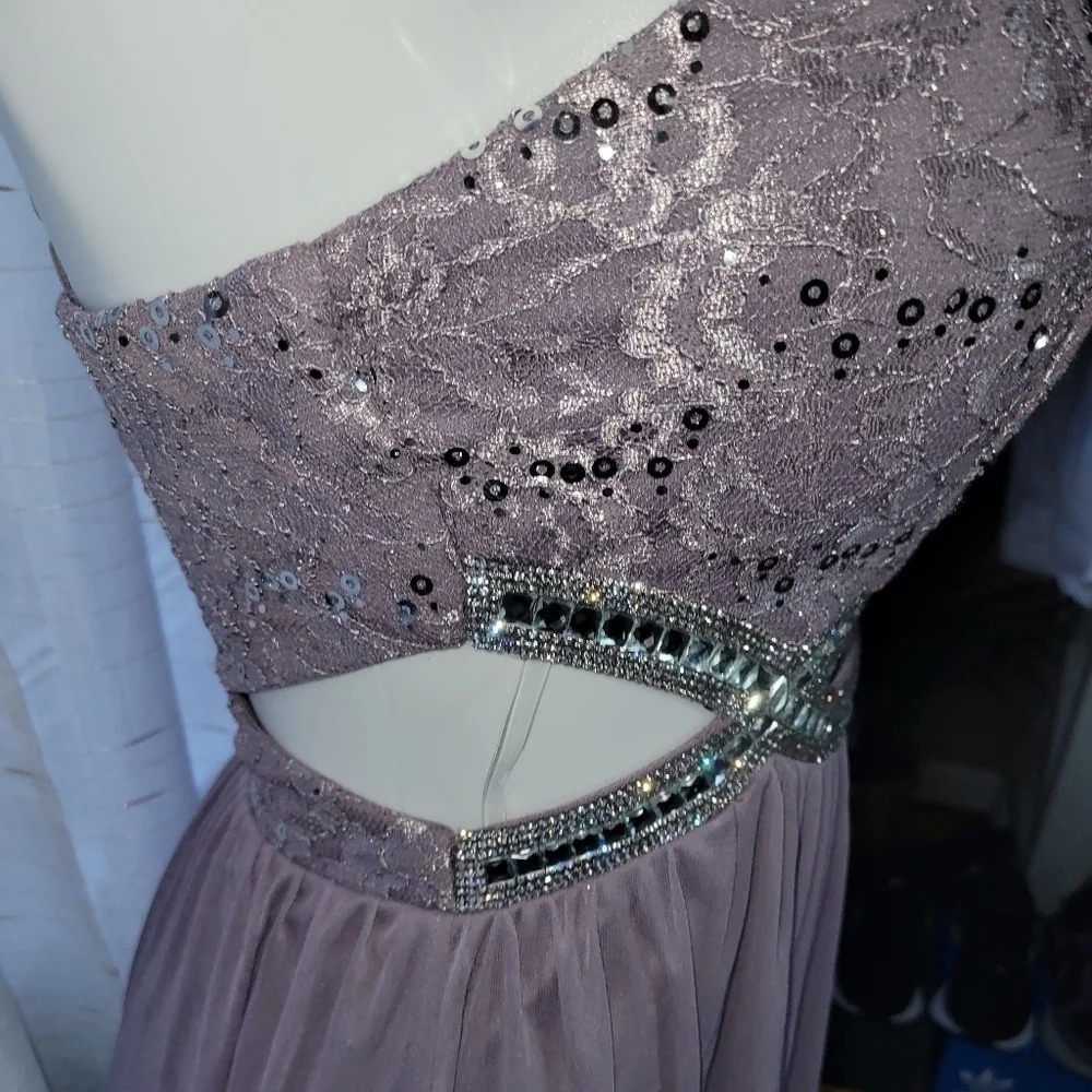 Sequin Cut Out Embellished Waist Gown Maxi Dress Purple Silver - Picture 7 of 12